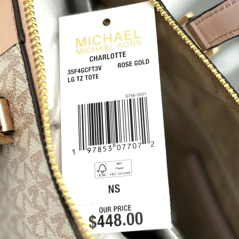 Michael Kors Large Charlotte TZ Tote Bag Rose Gold (NWT)